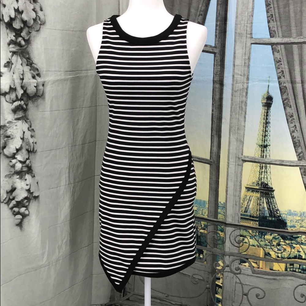Black and White Stripe Ponte Assym Dress Size S